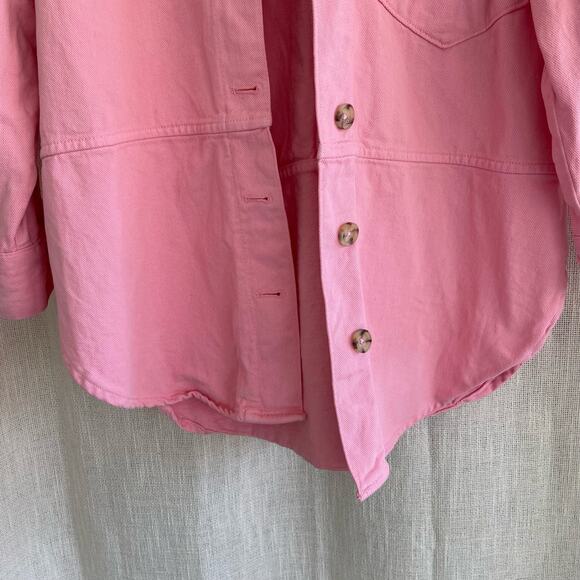 Zara Oversized Pink Denim Jacket Jean Shacket Button Front Medium - Picture 4 of 13